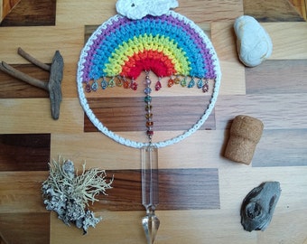 Crochet Rainbow Suncatcher, Sparkling Rainbow Sustainable Home Decor, Colourful Window Hanging, Rainbow Lover Gift, Unisex Gift, Pride Gift