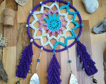 Crochet Mandala Dreamcatcher, Ready to Hang Boho Wall Art, Hippie Vibe, Cottage Core Decor, Web Of Life Wall Hanging, Unisex Gift, Sleep Aid