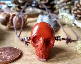 Gemstone Skull Necklace, Witch Jewelry, Crystal Skull Bead on Adjustable Hemp Cord, Gift for Goth, Pirate Lover Gift, Punk Vibe, Unisex Gift