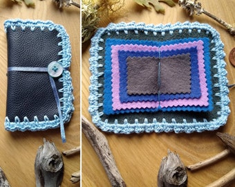 Genuine Leather Needle & Pin Booklet Case, Vintage Style Crochet Embellished Sowing Pouch, Compact Needle Keeper, Travel Needle Organiser