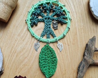 Crochet Tree of Life Wall Hanging: Boho Owl Decor, Norse Yggdrasil, Viking Wall Art