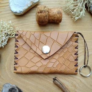 Monedero Cash & Key de cuero reciclado cosido con cáñamo orgánico, hecho a mano, para billetes, tarjetas, monedas y llaves, cartera compacta con llavero, regalo unisex