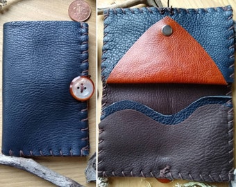 Reclaimed Genuine Leather Patchwork Wallet, Rustic Boho Organic Hemp Stiched Full Grain Soft Leather Purse, Unisex Bill Coin & Card Pouch