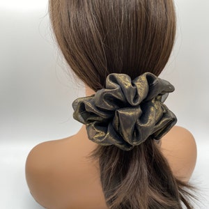 Black Chiffon Scrunchie. Large Scrunchie. Messy Bun Elastic. Ponytail Holder. Hair Accessories. Gift For Girl. Golden Coated Fabric.