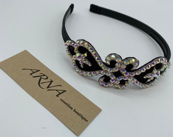Black Rhinestones Headband with silver accent. Hair Accessories.Evening Headpiece.Accent hairpiece.