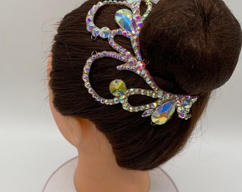 Ballroom Rhinestones Decorative Hairpiece. Dance Jewelry. Dance Hair Accessories. Gymnastics Crown. Crystal AB Hair Decoration.
