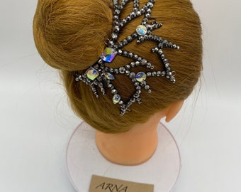 Ballroom Rhinestones Hairpiece. Dance Hair Accessories. Hair Jewelry.  Gymnastics Crown. Black and Crystal AB Headpiece. Ice Skating Hairpiec 