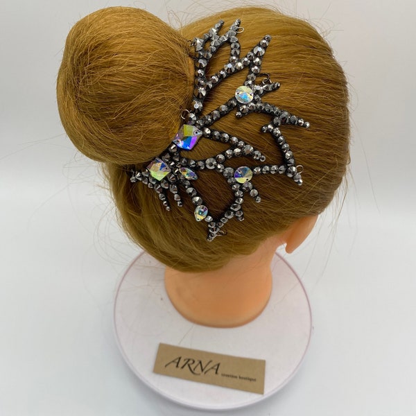 Ballroom Rhinestones Hairpiece. Dance Hair Accessories. Hair Jewelry. Gymnastics Crown. Black And Crystal AB Headpiece. Ice Skating Hairpiec