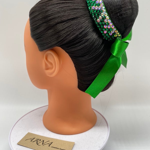 Ballroom Rhinestones Hairpiece. Hair Bun Cuff. Cheer Bun decor. Hair Bun Decoration. Dance Hairpiece. Ice skating Hairpiece. Green Decor.