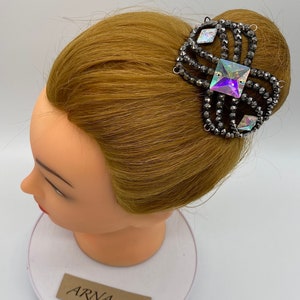 Ballroom Rhinestones Hairpiece. Dance Hair Accessories. Hair Jewelry. Gymnastics Crown. Black And Crystal AB Headpiece. Ice Skating Hairpiec