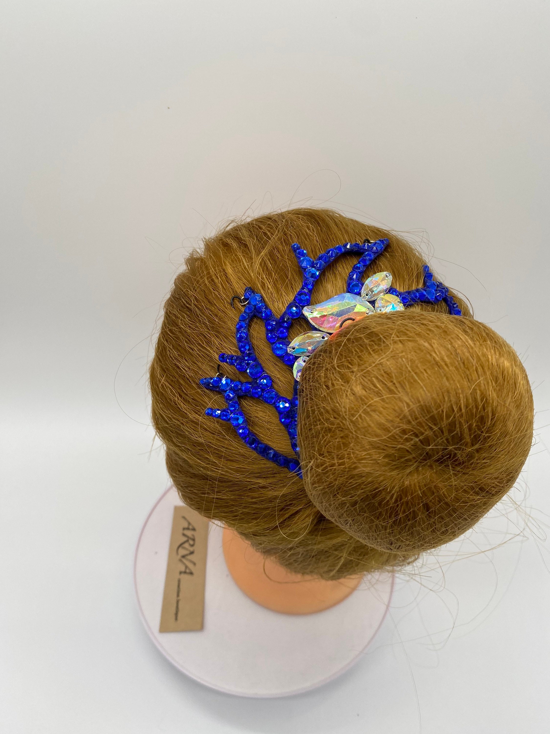 Ballroom Rhinestones Hairpiece. Dance Hair Accessories. Hair Jewelry. Gymnastics Crown. Blue Headpiece. Ice Skating Hairpiec