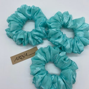 Chiffon Scrunchies. Satin Scrunchies. Hair Scrunchies. Messy Bun Scrunchies. Oversized Scrunchies. Aquamarine Scrunchies. Hair Elastic.