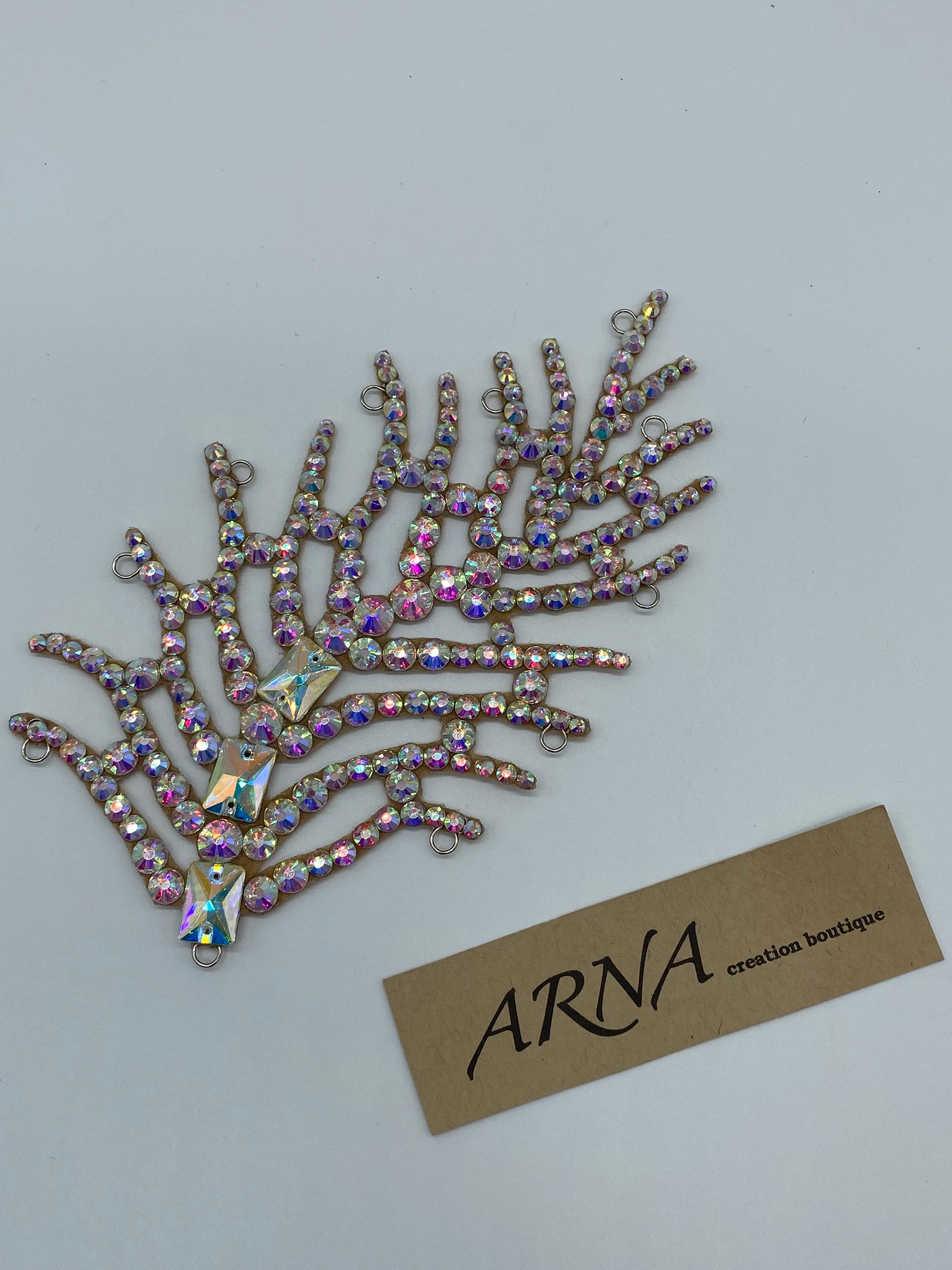 Ballroom Dance Costume Hair Jewelry w A/B Crystals Red Orange Green 3”x3” Ballroom Rhinestones Decorative Hairpiece. Dance Jewelry  main image 4