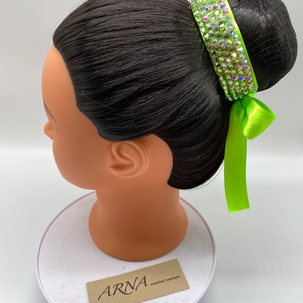 Ballroom Rhinestones Hairpiece. Hair Bun Cuff. Cheer Bun decor. Hair Bun Decoration. Dance Hairpiece. Ice skating Hairpiece. Green Hairpiece