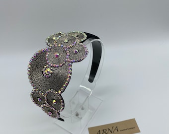 Black and Gold Rhinestones Headband. Hair Accessories.Rhinestones headband.Head Fascinator.Evening Headpiece.