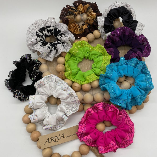 Multicolor scrunchies Sequins Scrunchie Ponytail Elastic Gymnastics Bun Ballroom Hairpiece Gift For Her Animal Print
