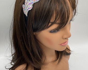 Black Headband. Silver Fascinator. Hair Accessories. Rhinestones Headband. Gift For Her. Wedding Hairpiece. Bridal Hairpiece.