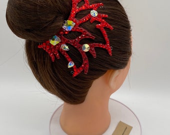 Ballroom Rhinestones Hairpiece. Dance Hair Accessories. Hair Jewelry. Gymnastics Crown. Red Crystal AB Headpiece. Ice Skating Hairpiece.