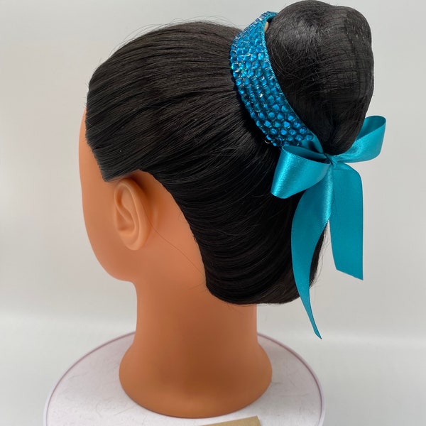 Ballroom Rhinestones Hairpiece. Bun Cuff. Cheer Bun decor. Hair Bun Decoration. Dance Hairpiece. Ice skating Hairpiece. Turquoise Hairpiece.