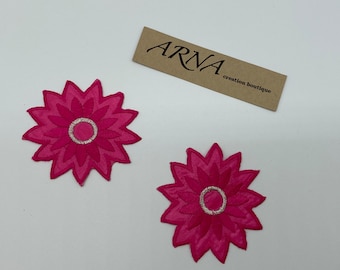 Pair Of Flowers Embroidery Iron-on Applique.Fuchsia Applique.Applique for Garments,Dance costumes,Jewelry,Any Costumes.