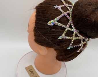 Ballroom Rhinestones Hairpiece. Dance Hair Accessories. Hair Jewelry. Gymnastics Crown. Crystal AB Headpiece. Ice Skating Hairpiece.