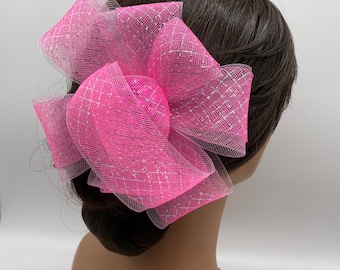 Pink Mesh and pink beads Fascinator. Horsehair Hair piece. Beaded Hair Accessories.Evening Headpiece.