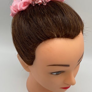 Satin Hair Scrunchie . Beads scrunchie. Pink Hair Decoration. Dance Gymnastics Ice-Skating Hairpiece. Gift For Her. Messy Bun Holder.