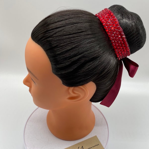 Ballroom Rhinestones Hairpiece. Bun Cuff. Cheer Bun decor. Hair Bun Decoration. Dance Hairpiece. Ice skating Hairpiece. Burgundy Hairpiece.