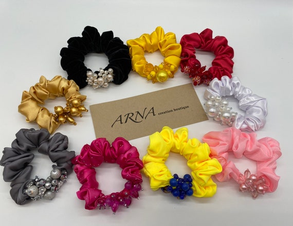 Beaded Scrunchie. Satin Scrunchie. Beads Hairpieces.gift for  display picture 2