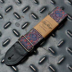 HipStrap Kashmir Midnight Vintage style guitar strap, leather ends, jacquard woven and metal hardware. Handmade.Free Shipping strap image 2