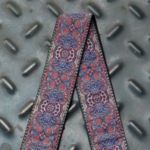 HipStrap Kashmir Midnight Vintage style guitar strap, leather ends, jacquard woven and metal hardware. Handmade.Free Shipping strap image 4