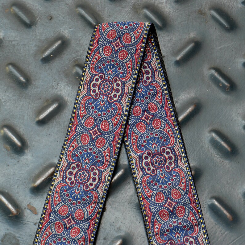 HipStrap Kashmir Midnight Vintage style guitar strap, leather ends, jacquard woven and metal hardware. Handmade.Free Shipping strap image 4