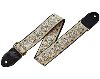 HipStrap Acapulco Gold Vintage Guitar Strap. Leather ends, Jacquard Woven Design and Metal Hardware. Handmade. Free Shipping.