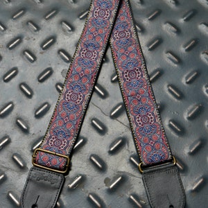 HipStrap Kashmir Midnight Vintage style guitar strap, leather ends, jacquard woven and metal hardware. Handmade.Free Shipping strap image 5