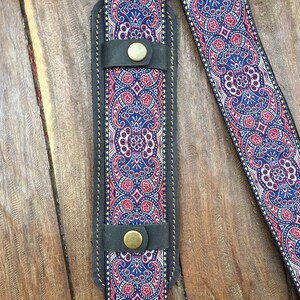 HipStrap Kashmir Midnight Vintage style guitar strap, leather ends, jacquard woven and metal hardware. Handmade.Free Shipping strap image 6