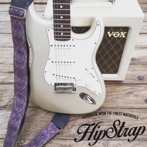 HipStrap Kashmir Midnight Vintage style guitar strap, leather ends, jacquard woven and metal hardware. Handmade.Free Shipping strap image 7