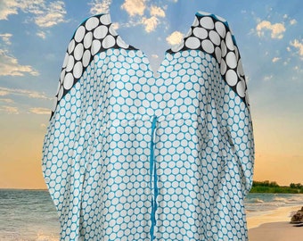 Womens Kaftan Midi Dress, Blue White Circle Print, Loose holiday dresses , Boho Kaftan Dress, Recycle Sari Dresses L-4XL ,One size