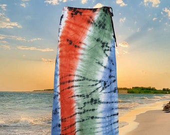 Womens Wrap Skirt, Beach Skirts, Fun Hand Tie Dye Danube Blue, Asymmetrical Wrap Around Maxi Skirt for Travel One Size