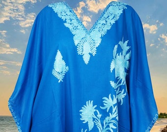 Moroccan Caftan Dress, indulgent bright blue, Boho Hippie Embroidered Midi Dress, Boho Festival Dress, Vacation Lounge Dress L-4XL