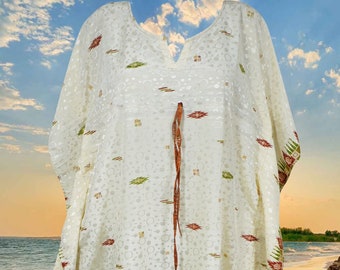 Womens Maxi Kaftan Dress, Ivory Accented Boho Flowy Dresses, Beach Travel, Summer Maxidress, Gift For Her L-XL