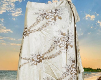 Womens Beach Silk Wrap Skirt, "Stirring Secret" Floral Wrap Around Skirt, Magic Two Layer Wraparound Maxi Skirts One size