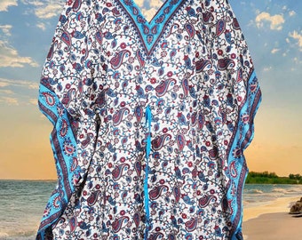 Kaftan Dress Caftan Maxi Dress, Blue Paisley Print Kimono, Resort Wear, Boho Gift, Beach, Travel, Pool Cover up L-2XL