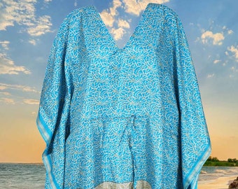 Womens Blue Kaftan Dress, Floral Printed Dresses, Unique Gift For Her, Beach Coverup, Lightweight Resort Dresses L-2XL One size