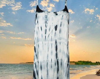 Tie Dye Tank Dress, Black White Handmade Women Dress, Sundress, Summer Dress, Casual or Dress Apparel, Beach Dress S/M