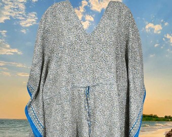 Womens Cruise Maxi Kaftan Dress, GIFT FOR MOM, Blue Gray floral Printed Dress, Beach dress, Lounger Dress, Vacation dress, Gift  L-2XL