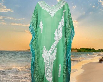 Womens Green Cruise Caftan Dress, Maxi Dresses, Embroidered Kaftan Dress, Travel Maxi, Summer Maxi Dresses, L-4XL One size