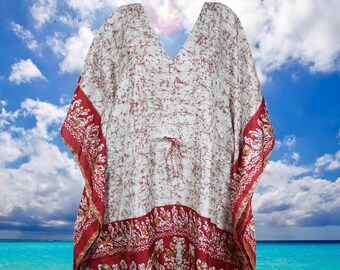 Womens Kaftan Dresses, Red White Printed Dresses, Gift For Mom, Beach Coverup, Lightweight Resort Dresses L-2XL One size