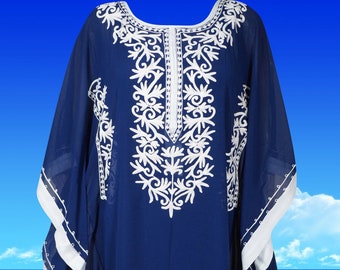 Womens Short Kaftan Dress, caftan, Navy Blue Moroccan kaftan, Loose Kimono Dress, Handmade Embroidered Kaftan S/XL