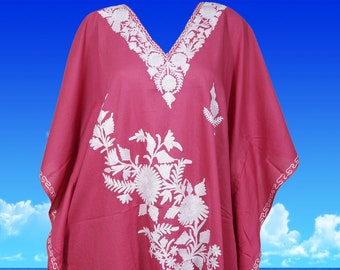Women Kaftan Dress, Muted Rose Floral, Embroidery Mid Length, Kimono Dresses, Resort Wear, Kaftan Dresses L-4XL
