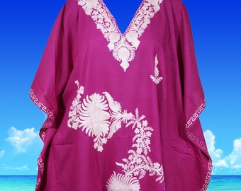 Womens Embellished Floral Mid Calf, Kaftan, Mojito, Mid-Tone Magenta, Lounger Cover Up Tunic Dress One Size L-4XL